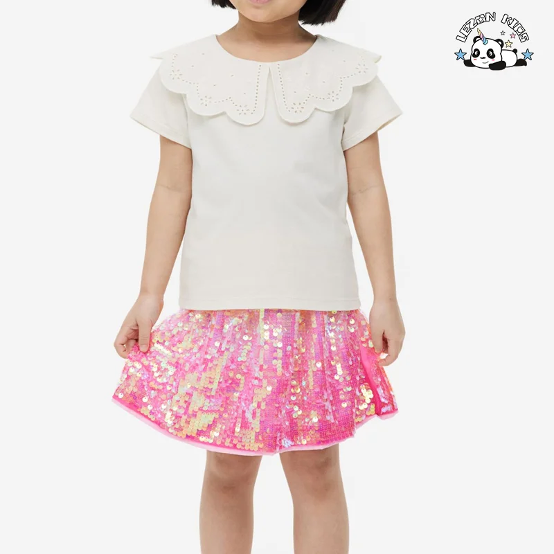 LEZONKIDS - Saia de Dança Diária Doce e Elegante Personalizável para Meninas, Shorts Brilhantes, Saia Rosa